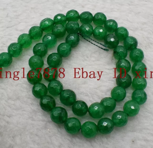 Natural 6/8/10/12mm Faceted Green Jade Gemstone Round Loose Beads 15" AAA+