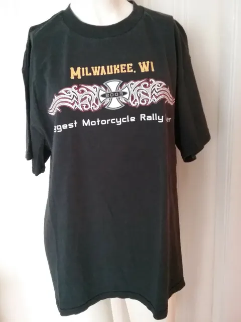 Men's Harley Davidson Tee Shirt Large Milwaukee WI 2003 Biggest Motorcycle Rally