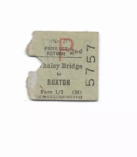 1963 BR BTC(M)  Whaley Bridge Buxton Severed Outward Half ½ Priv. Railway Ticket