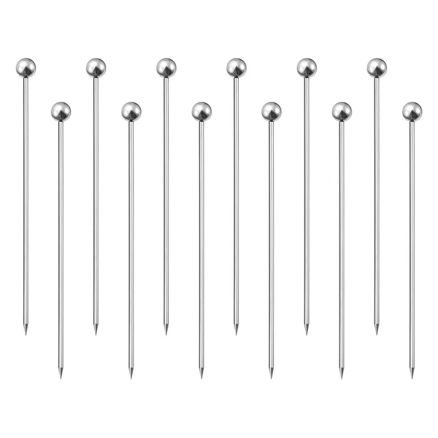 4" Metal Cocktail Toothpicks Round Bead Drink Picks Cocktail Skewers 12Pcs