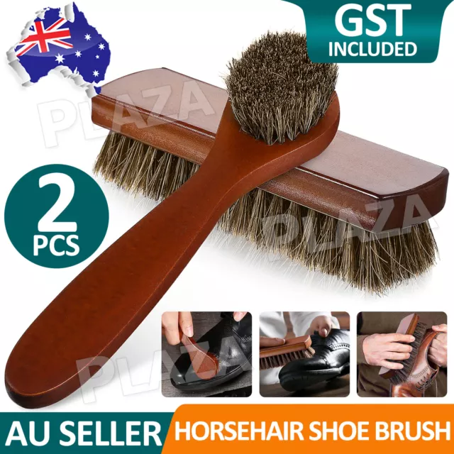 2X Horsehair Shoe Brush Wood Handle Leather Boots Daubers Applicators Cleaning