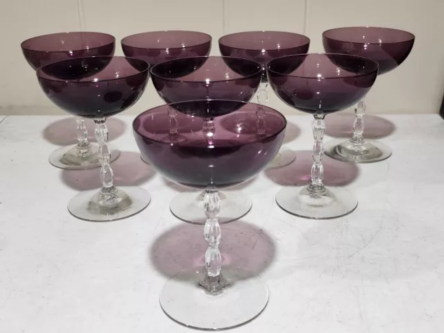 Rare Set Of 8- Fostoria Westchester Amethyst Tall Champagne/Sherbet Glasses