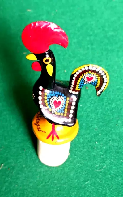 Vintage Folk art bottle stopper. Cockerel. From Portugal