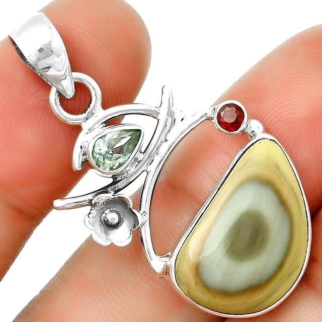 Imperial Jasper, Sky Blue Topaz & Garnet 925 Silver Pendant Jewelry P-5579