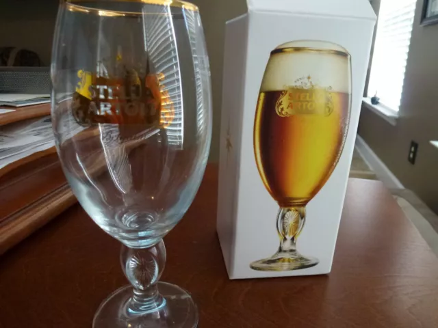 Stella Artois Beer Gold Logo Glass Chalice Goblet 33cl Belgium, 2017 Holiday NIB