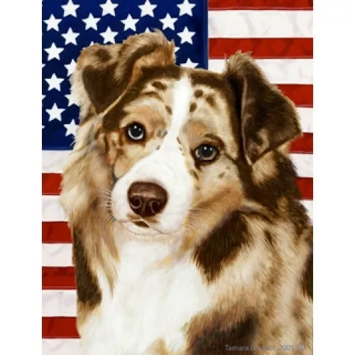 Patriotic (D2) Garden Flag - Red Merle Australian Shepherd 322021