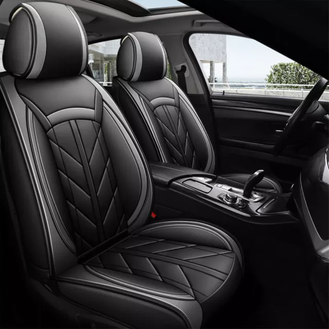 Grey Full Set PU Leather Car Seat Covers Padded Cushion Protectors For VW Tiguan