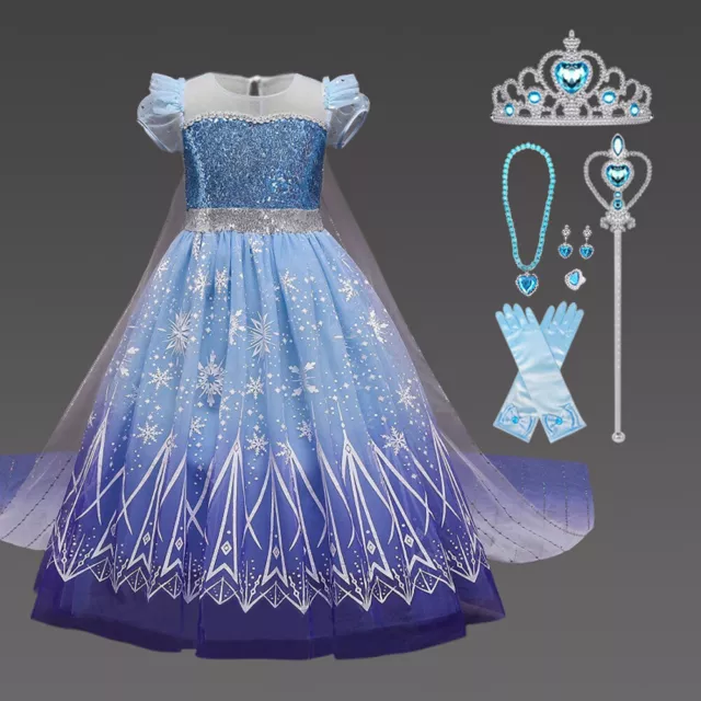 Girls Kids Frozen Elsa Princess Fancy Dress Up Party Costume Cosplay Outfit Gift