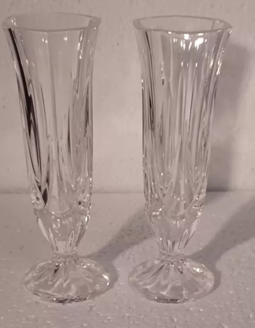 Pair of Capri Crystal Cut Glass Bud Vases 17cms