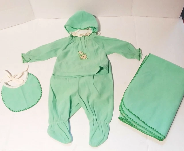 Vintage Sears Infant Baby Outfit 5 pc Layette Set Green Newborn Up to23" &13 lbs