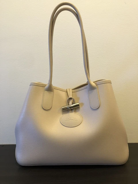 LONGCHAMP Roseau Leather Shoulder Tote Ivory 100% AUTHENTIC