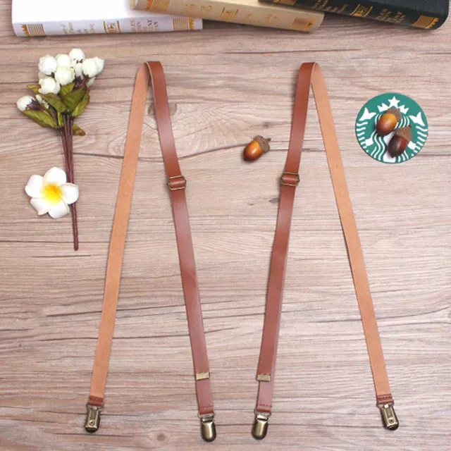 Women Adjustable Genuine Leather Shirt Suit Braces Mens Trouser Suspenders