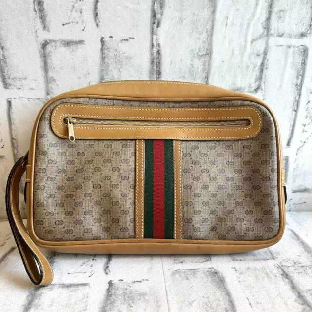 RARE VINTAGE GUCCI Clutch Bag Sherry Line Handbag Purse GG Supreme Auth 158.50 PicClick UK