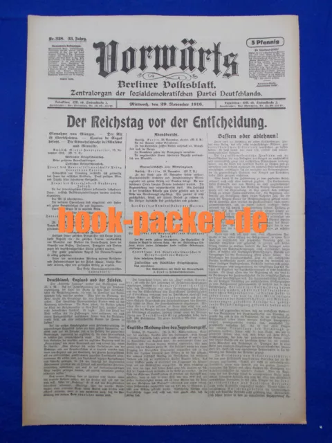 VORWÄRTS (29. November 1916): Der Reichstag vor der Entscheidung