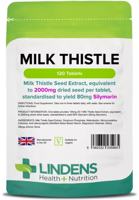 Milk Thistle 120 High Strength Vegan Tablets 2000mg 80% Silymarin Detox Support