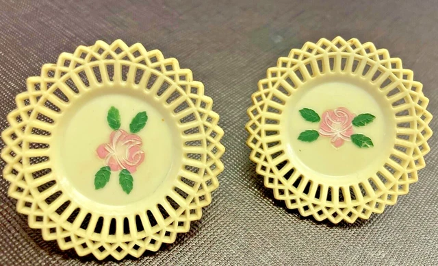 VTG Drapery Curtain Tie Back Celluloid painted pink Flower push Pin x 2