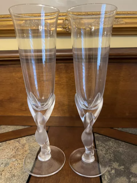 Igor Carl Faberge Kissing Doves Champagne Flutes Glasses France Set of Two (2)
