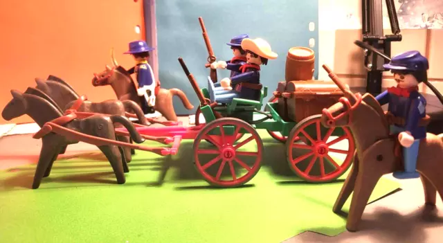 Playmobil Western 4 Figuren Soldaten Union Blauröcke Kavallerie mit Kutsche