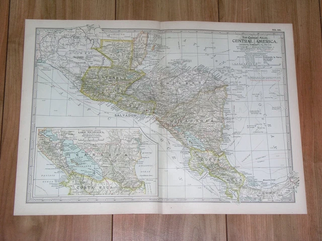 1897 Antique Dated Map Of Central America Costa Rica Nicaragua Belize Honduras
