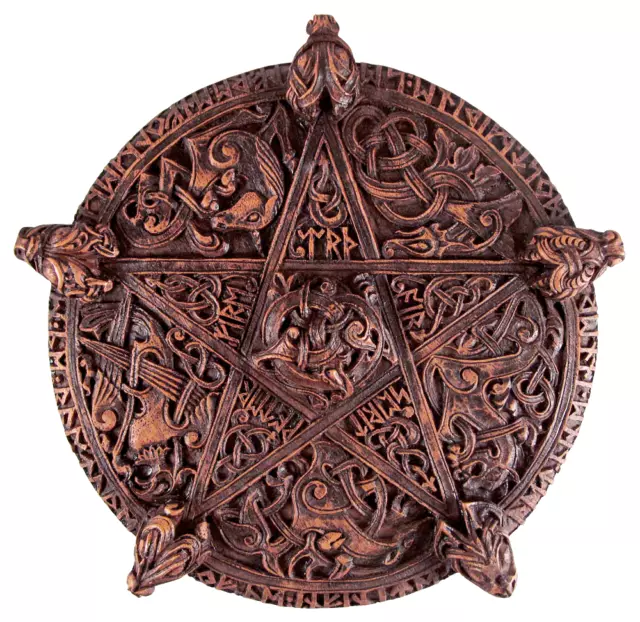 Celtic Knotwork Pentacle Plaque - Wood Finish - Dryad Design - Pagan Wicca Wicca