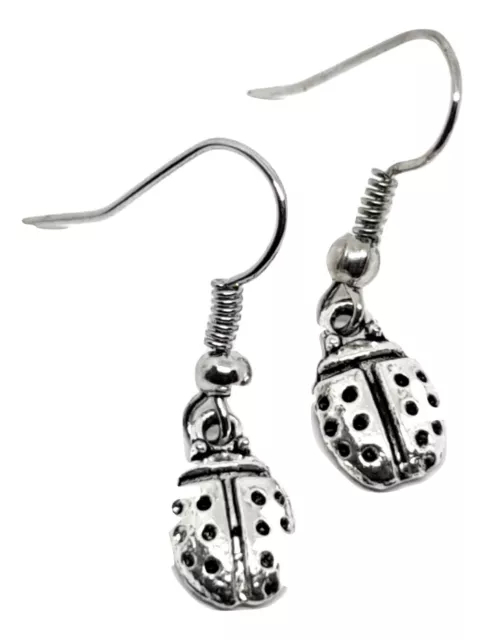 Ladybird Dangle Hook Earrings Nice Dainty Lady Bug Design Summer Fun