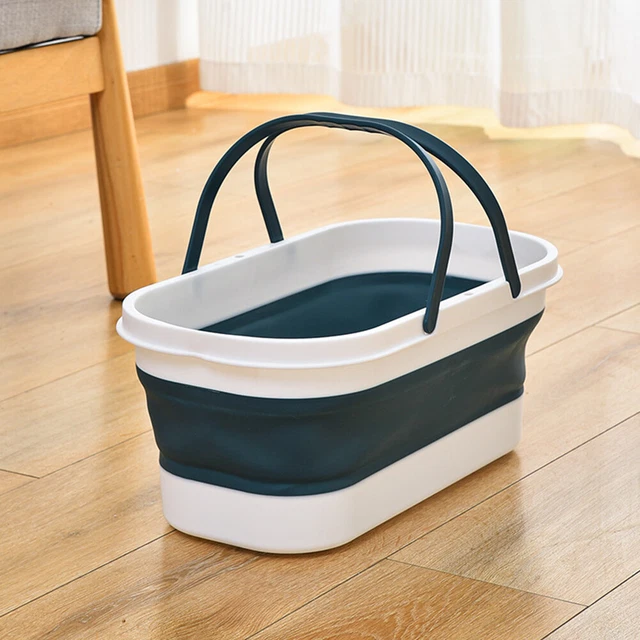 Car Wash Bucket with Wheel Collapsible Bucket for Fishing Camping (Blue)