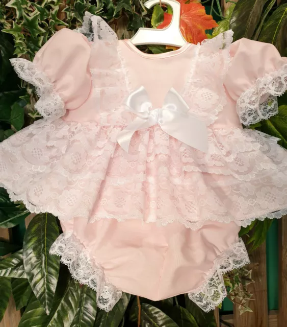 DREAM sale 6-12 12-18 2-3 BABY GIRLS PINK WHITE LACY FRILLY BLOUSE TOP KNICKERS