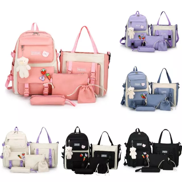 5Pcs Women Girls School Bag Backpack Kawaii Student Bookbag Rucksack Waterproof