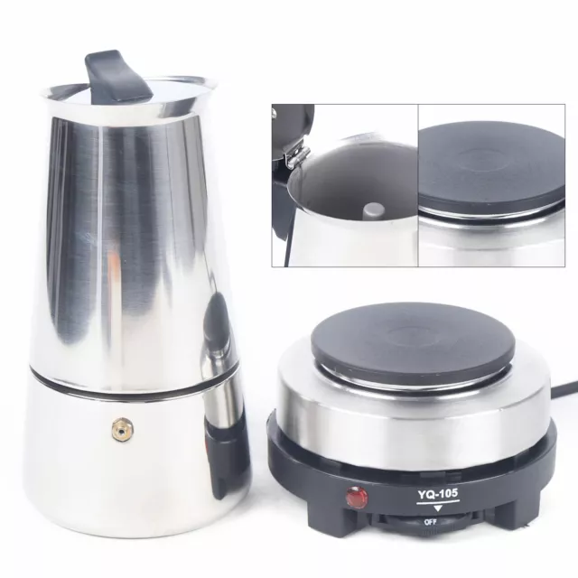 9-Cup Espresso Maker Moka Pot Coffee Infusing w/Electric Stove Stainless 450ml