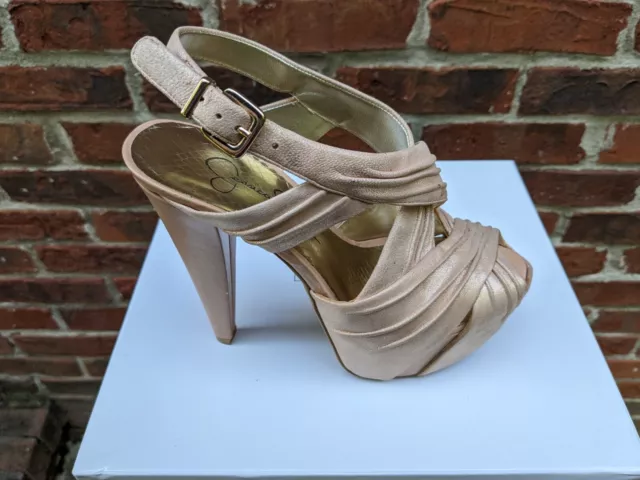 Jessica Simpson Shoes Platform High Heels Open Toe Sandals Leather Beige 5.5 NEW