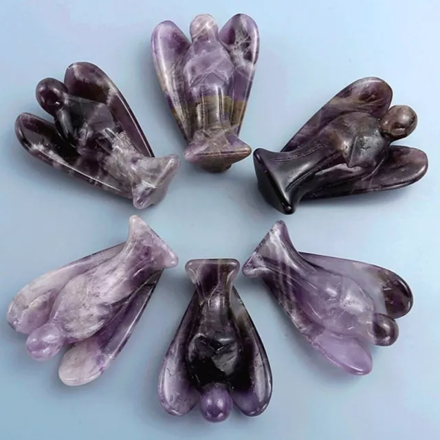 5Pcs Natural Dream Amethyst Quartz Crystal Stone Carved Angle Guardian Healing