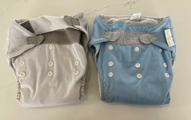 Lot Of 2 bumgenius  blue White cloth diaper pocket style with inserts
