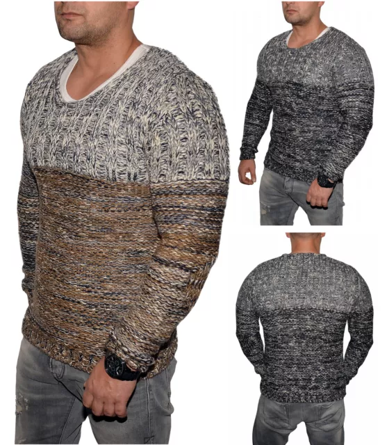 Redbridge Grobstrick Pullover - 2 Farben Slim Fit Strick Pulli Tiefer Rundhals