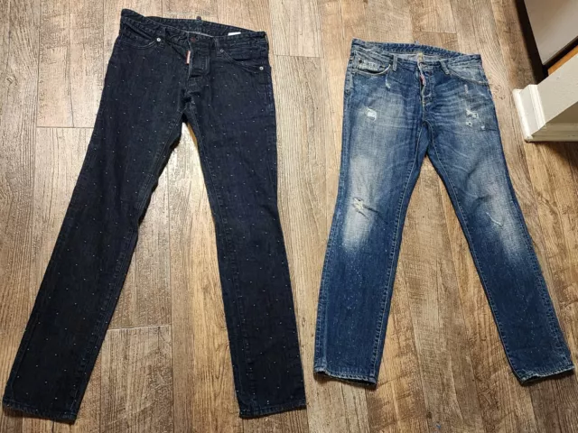 Lot Of 2 Pairs Of Dsquared2 Blue Denim Jeans - Size 46 & 48 - Made In Italy