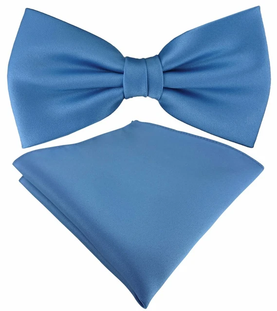 TigerTie Satin Fliege + TigerTie Einstecktuch in azurblau Uni Einfarbig + Box