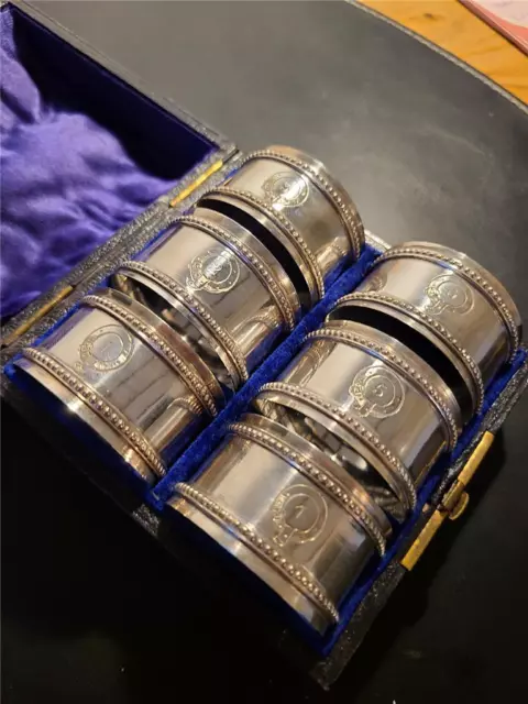 Antique Set of 6 Silver Plated Serviette Napkin Rings in Original Case 2