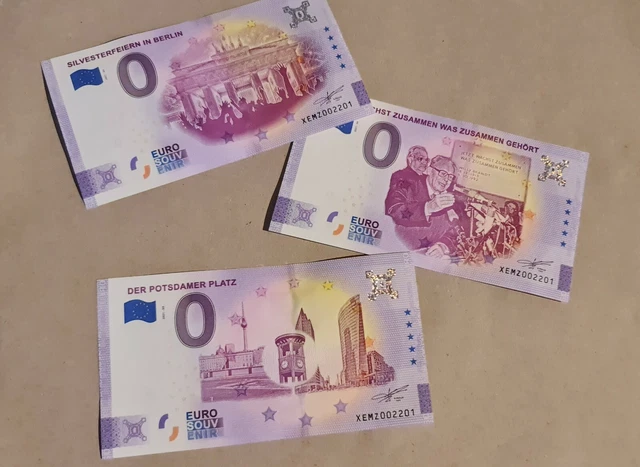 3 Billets Euro Schein Souvenir Touristique Postdamerplatz Silvesterfeirn 2021