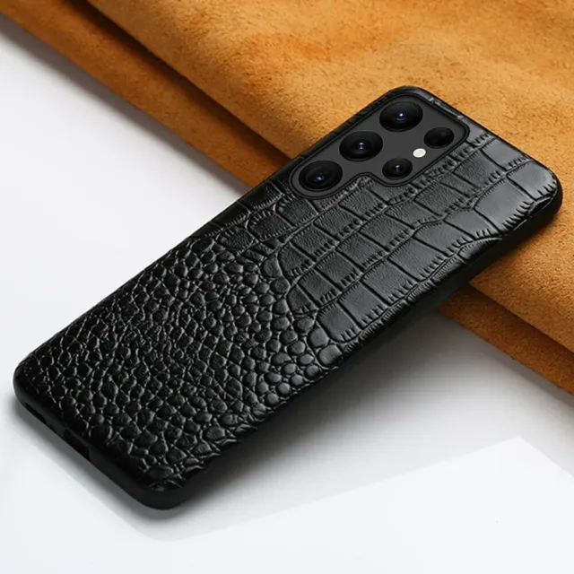 Genuine Leather Case for Samsung Galaxy S22 S23 Ultra Crocodile Grain Back Cover