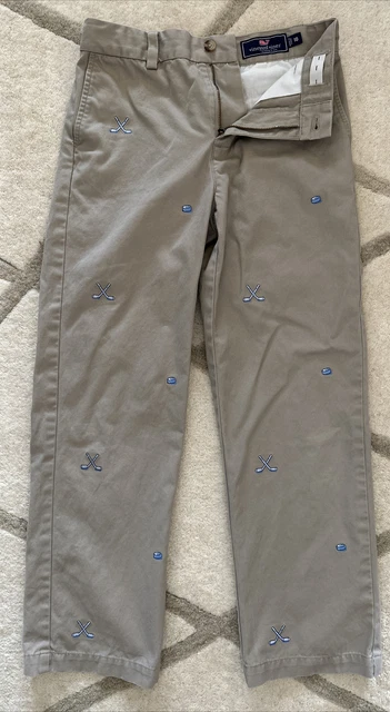 Vineyard Vines Hockey Embroidered Pants Beige Khaki Size 10 Twill Slacks