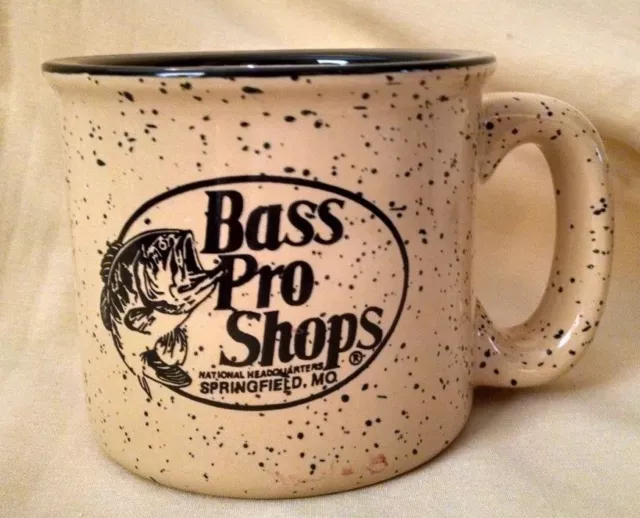 Bass Pro Shops Mug Brown Heavy Ceramic Large Coffee Tea Cup Black Rim Used Dad*