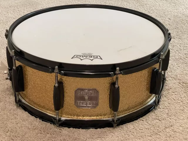 Gretsch 14 x 5.5” Snare Drum 10 Lug Gold Sparkle Wrap Black Hardware Drums 3