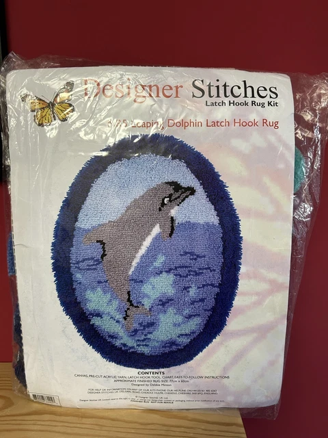 SPRINGENDER DELFIN Riegel Haken Teppich Kit 77 cmx 60 cm NEU & VERSIEGELT Designer Stiche NR5