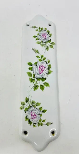 VTG Ceramic Porcelain Push Finger Door Plate Rose Flowers Floral Made In Italy