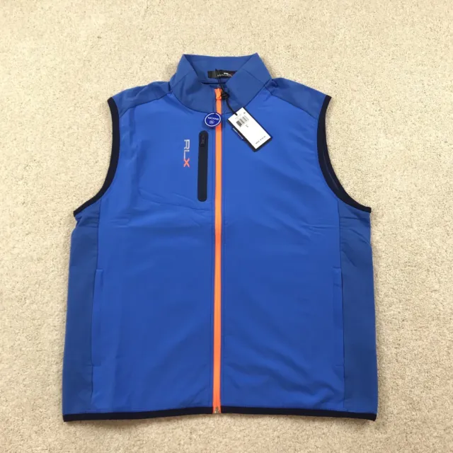 Ralph Lauren RLX Full Zip Vest Mens Large Golf Blue Orange New