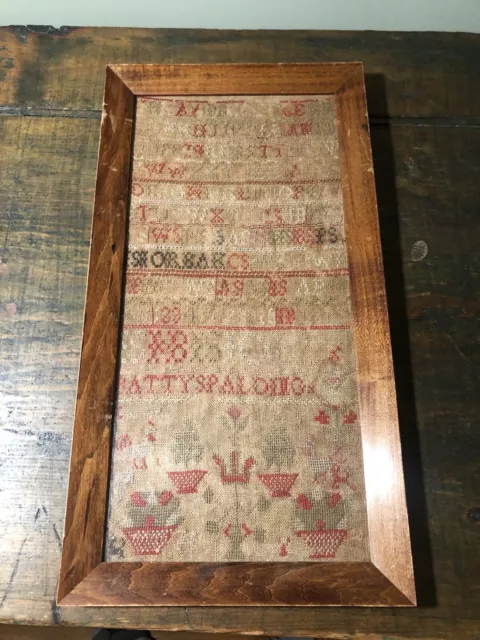 Nice Early Antique 19thC Vertical Schoolgirl Alphabet Sampler Patty Spalding