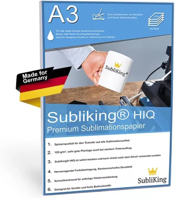 200 Blatt Subliking® HiQ Sublimationspapier 120g für Ricoh Epson Sawgrass DIN A3