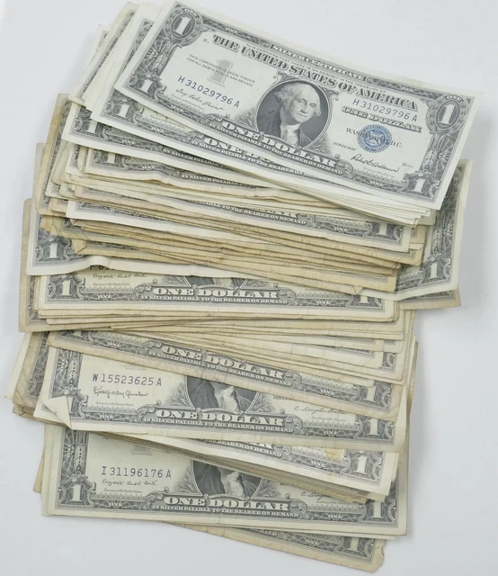 Lot of 100 1957 US Mint $1 Dollar Silver Certificates Good - AU ~ Free Shipping
