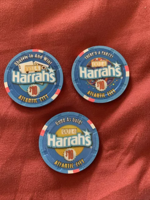 HARRAH’S “3-$10 BUD ICE PENQUIN 1998” ALL HAVE THE SAME NUMBER 0014 of #2500.