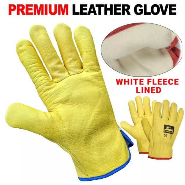 Yellow Leather Fleece Lined Truck Lorry HGV Driving Driver Safety Work Gloves