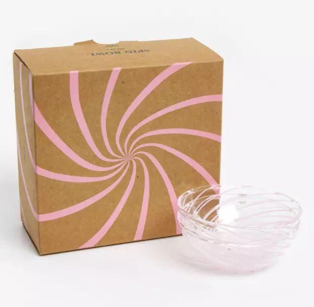 HEU Set mit zwei klaren & rosa Glas Spinschalen BRANDNEU IN BOX